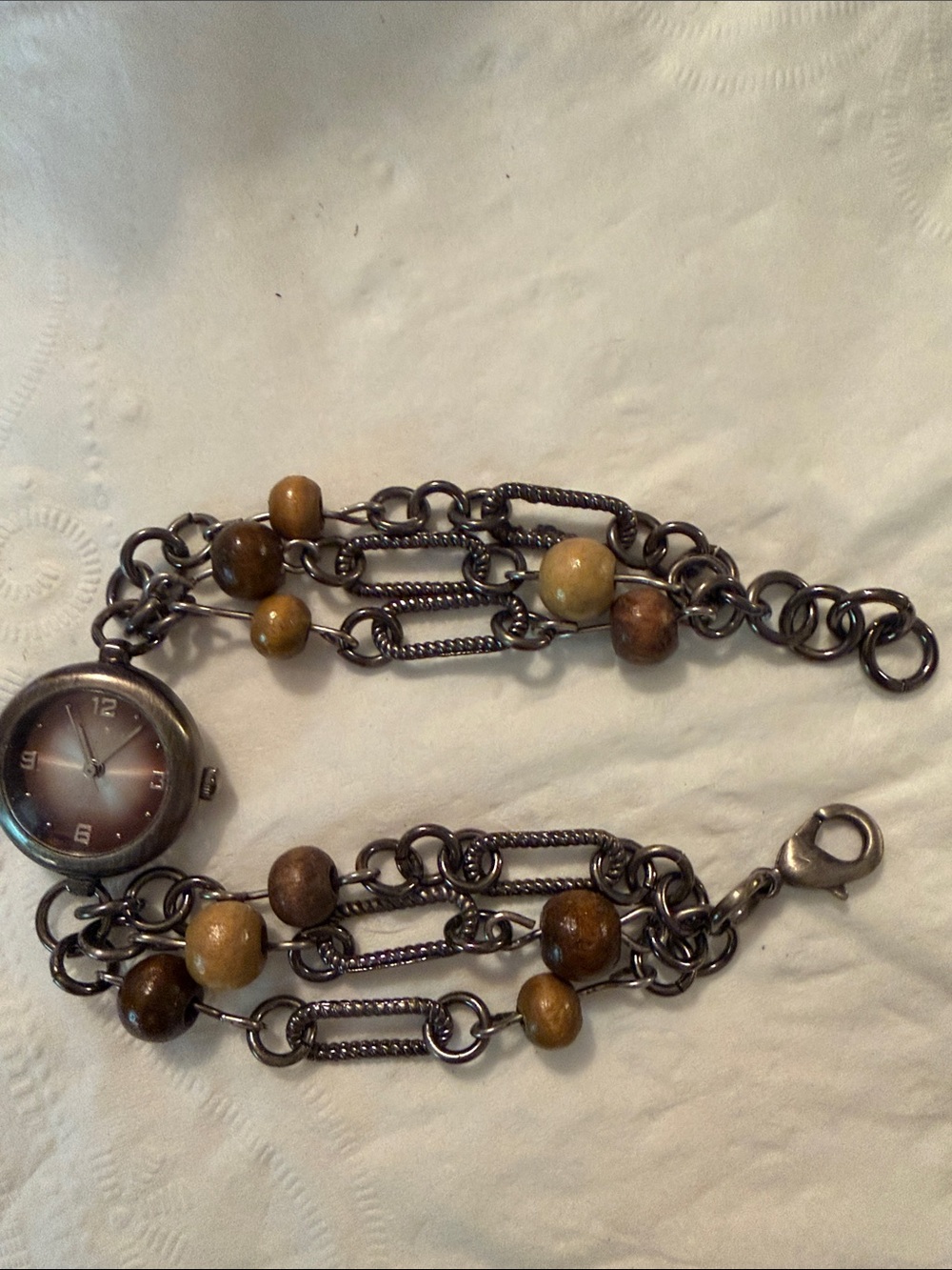 Kim Rogers Brown Bead Multi-Chain Bracelet Watch